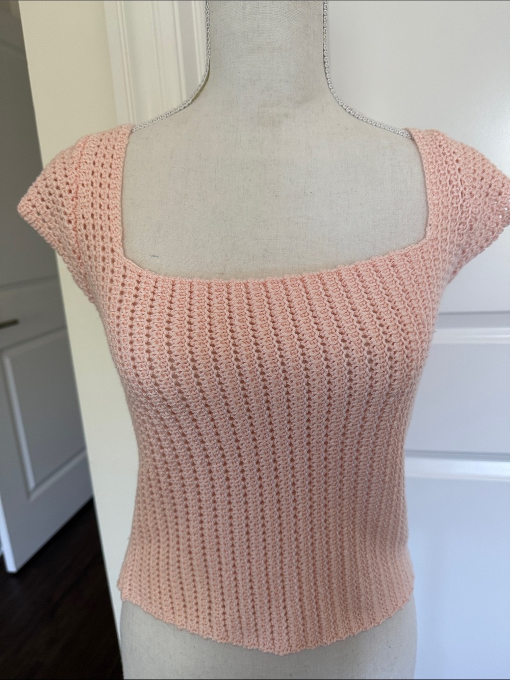 Lucy Paris Pink Cropped Knit Square-Neck Top